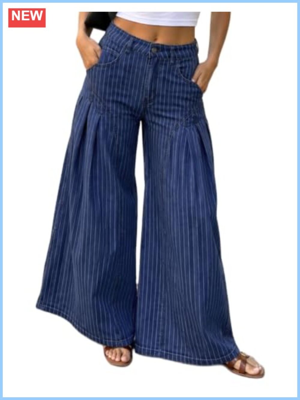 Striped Bell Bottom Jeans High Waist Flare Denim Pockets